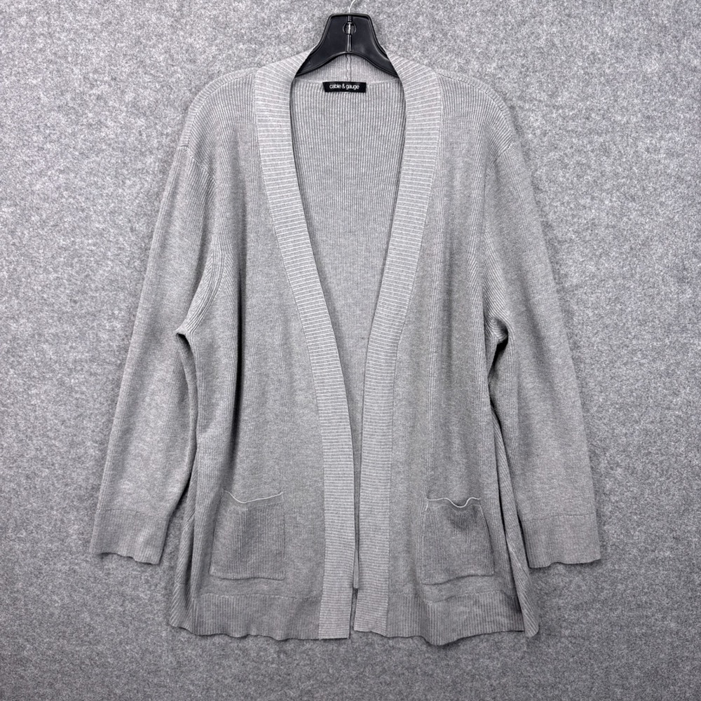 Cable & Gauge Cardigan Sweater XL Gray Ribbed Open Front Pocketed Knit Layering